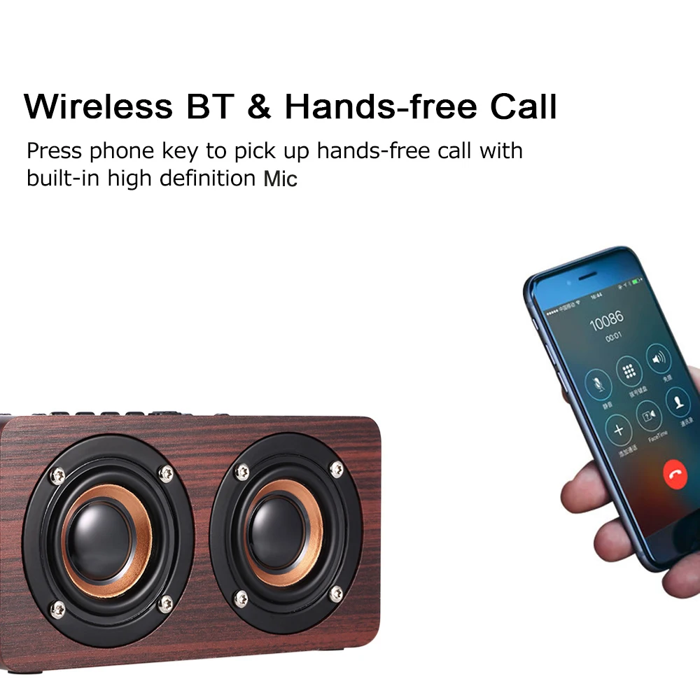 W5 древесины зерна Bluetooth динамик Bluetooth 4,2 двойной громкий динамик s супер бас сабвуфер Hands-free с микрофоном 3,5 мм AUX-IN tf-картой