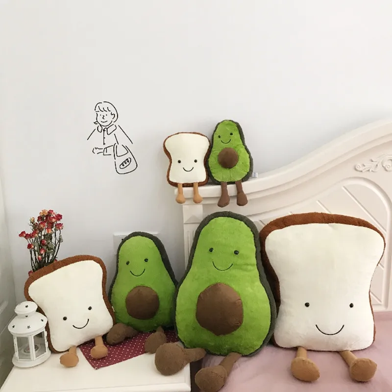

Soft Smiley Pillow Toast Bread Plush Avocado Stuffed Toy Soothing Holding Pillow Cute Female Birthday Present