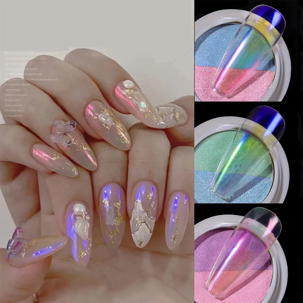 

Double Color Solid Aurora Nail Powders Transparent Holographic Neon Nail Glitters Chameleon Powder Dust Chrome Nail Art Pigments