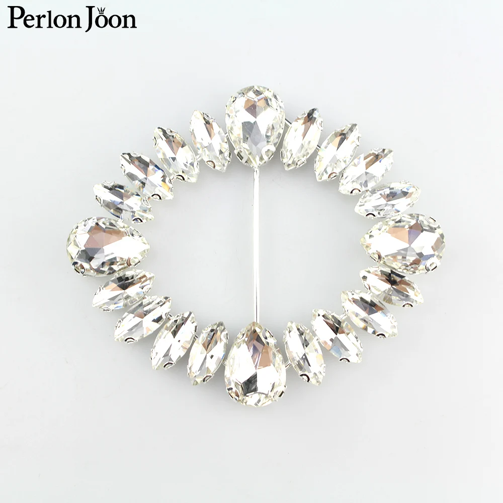 큰 유리 라인석 장식 슬라이더, 다이아몬드 실버 크리스탈 벨트 버클, 원피스 의류 액세서리, KT014, 2 개 (내부 3.5cm)