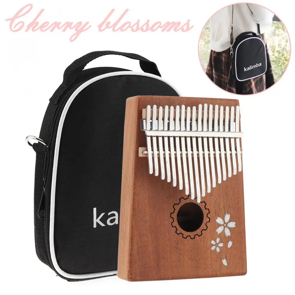 

Thumb Piano 17 Keys Kalimba Single Board Mahogany Sakura Inlay Thumb Piano Set Mbira Mini Keyboard Instrument with Bag