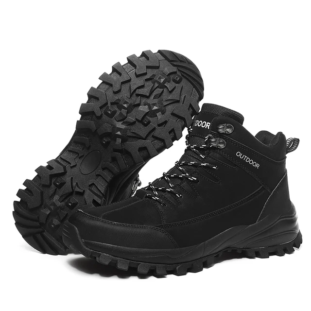 Large Size Ankle Boots Men Winter Outdoor Warm Fur Non Slip Snow Shoes Black Sneakers Fashion Footwear Cowboy Boots Lace Up Work black