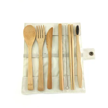 

Reusable Organic Zero Waste BPA Free Bamboo Flatware Set Dishwasher-Safe Biodegradable Wood Utensils Fork Spoon Knife