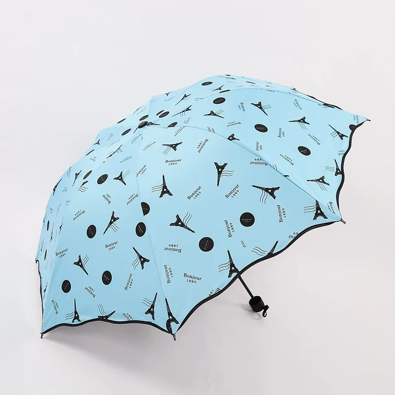 Парижская башня Солнечный И Зонт от дождя двойного назначения 3 складной зонт Защита от солнца с солнцезащитным козырьком все в 1 понджи резиновый тканевый зонтик - Цвет: Синий