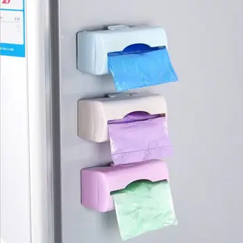 

Wall Mount Garbage Bags Container Holder Storage Box Kitchen Paste Type Plastic Holder Box Kitchen Gadgets Organizer 3Color