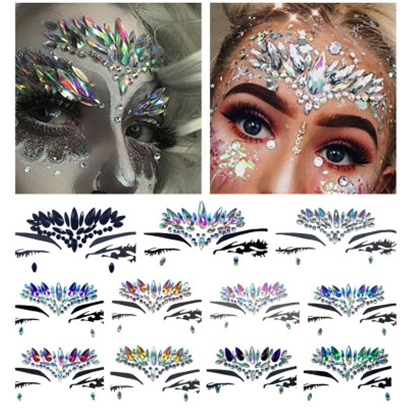 

11 Styles Adhesive Sticky Gems Sticker Makeup Face Boob Jewel Crystal Festival Gems Party Makeup Stickers For Body Art