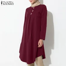 

Women's Asymmetrical Blouse ZANZEA 2021 Vintage Muslim Long Shirt Casual Long Sleeve Blusas Female Button Tops Tunic
