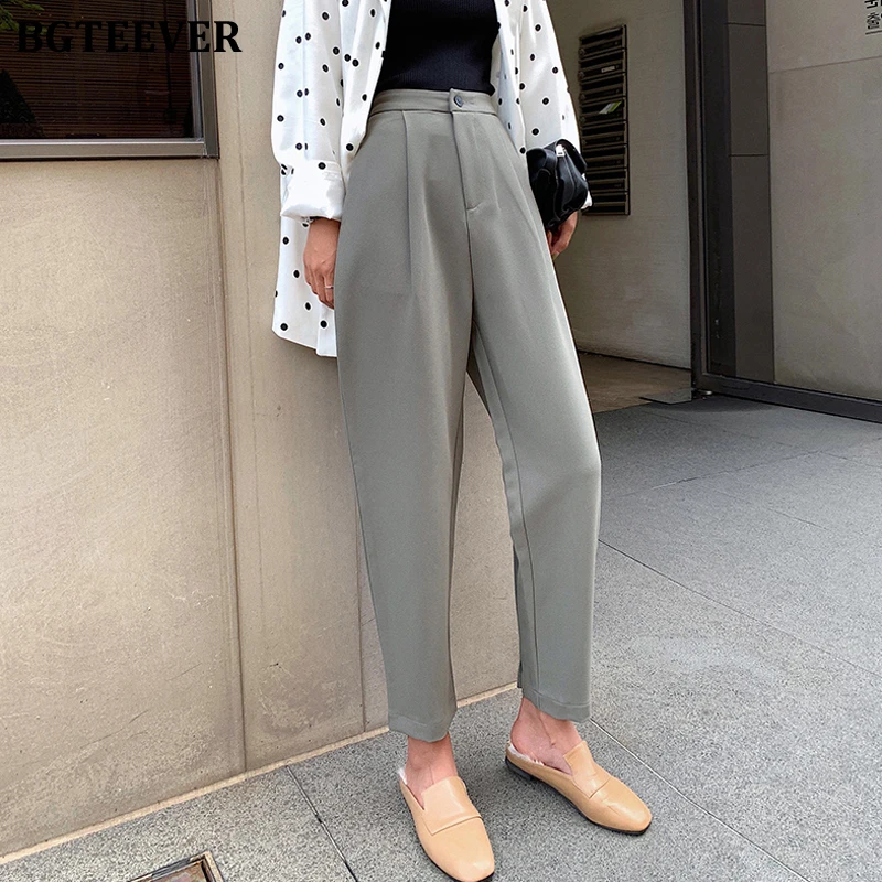 BGTEEVER Casual High Waist Harem Pants for Women 2020 Summer Button Up Loose Pants Capris Female Elegant Trousers Femme pantalon BGTEEVER Casual High Waist Harem Pants for Women 2020 Summer Button Up Loose Pants Capris Female Elegant Trousers Femme pantalon