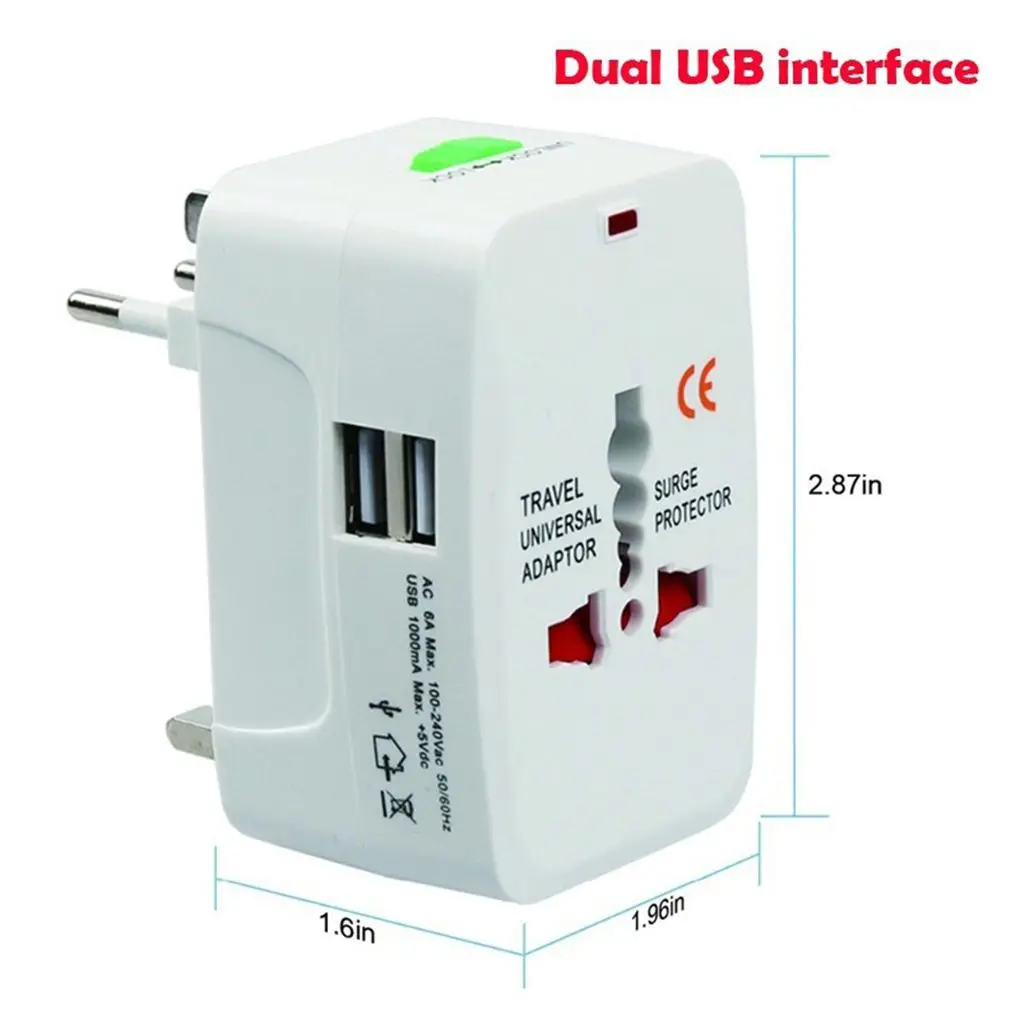 Универсальный адаптер двойной USB зарядное устройство конвертер международный Путешествия Электрический штекер портативный все в одном гнездо для преобразования звука