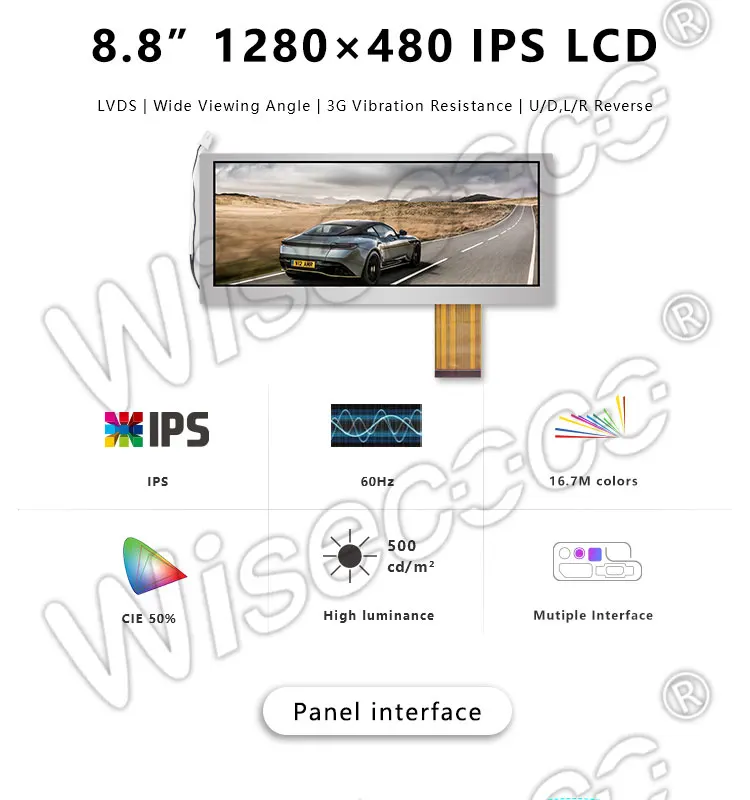 Wisecoco растягивается бар дисплей. 8,8 дюймов 1280x480 экран tft ЖК-модули для автомобильной навигации CLAA088WA01XN