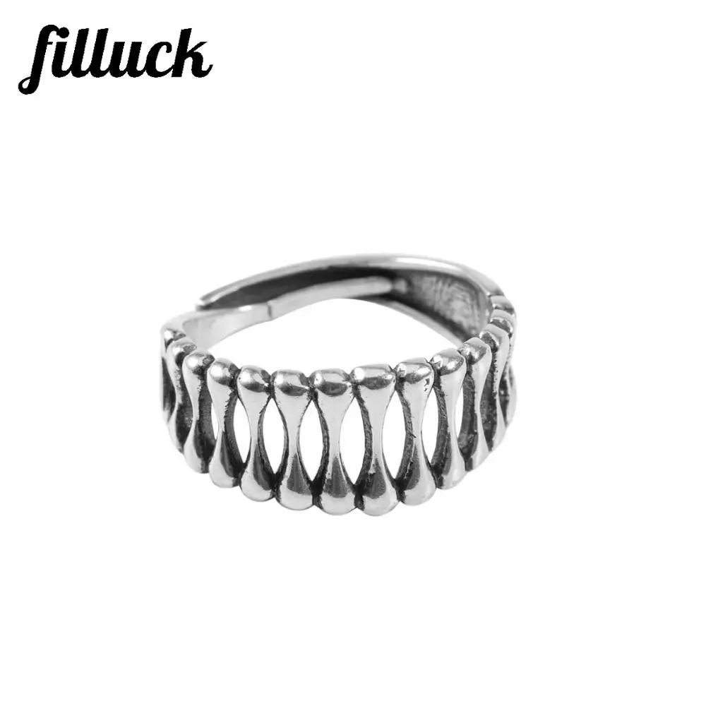 

Filluck 925 Sterling Silver Bone Shape Vintage Rings Ancient Silver Men Adjustable Closed Fashion Ring Wedding Jewelry For Women