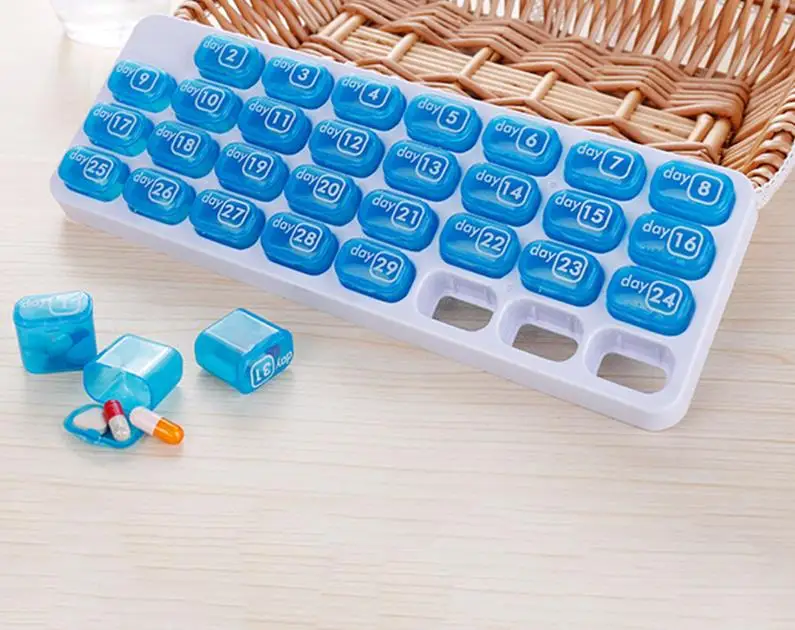 

31 Days Weekly Tablet Pill Box Organiser One Month Pill Box Lid Medicine Tablet Storage Dispenser For Travel Business Daily Use