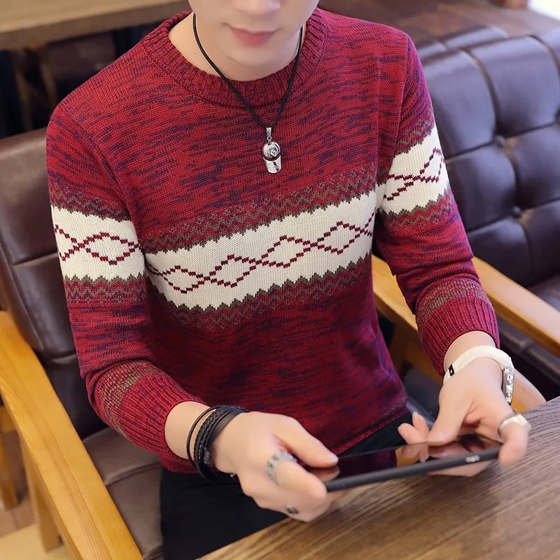 Корейские серые свитера и пуловеры, мужской вязаный свитер с длинным рукавом, высококачественные зимние пуловеры, Homme, теплое темно-синее пальто, 3xl, Новинка - Цвет: red 863