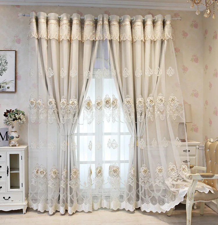 2022 New  European Style Curtains for Living Room Double Layer Tulle Gauze Curtain Bedroom Luxurious extravagance Embroidered