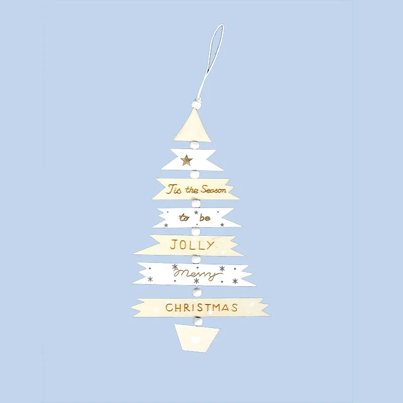 Creative Painted Wooden Christmas Tree Hanging String Christmas Pendant Window Display Ornaments Xmas Party Decors Kids Gift Toy - Цвет: Style 1 White