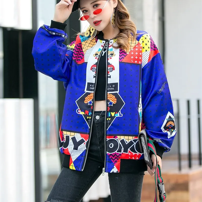 Plus Size Loose Mandarin Collar Outfit Women Cartoon Printed Long Sleeve Cardigan High Street Spring Coat | Женская одежда