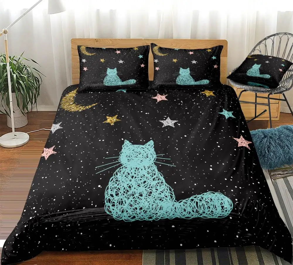 Набор пододеяльников с рисунком из мультфильма Galaxy Cat Комплект постельного белья