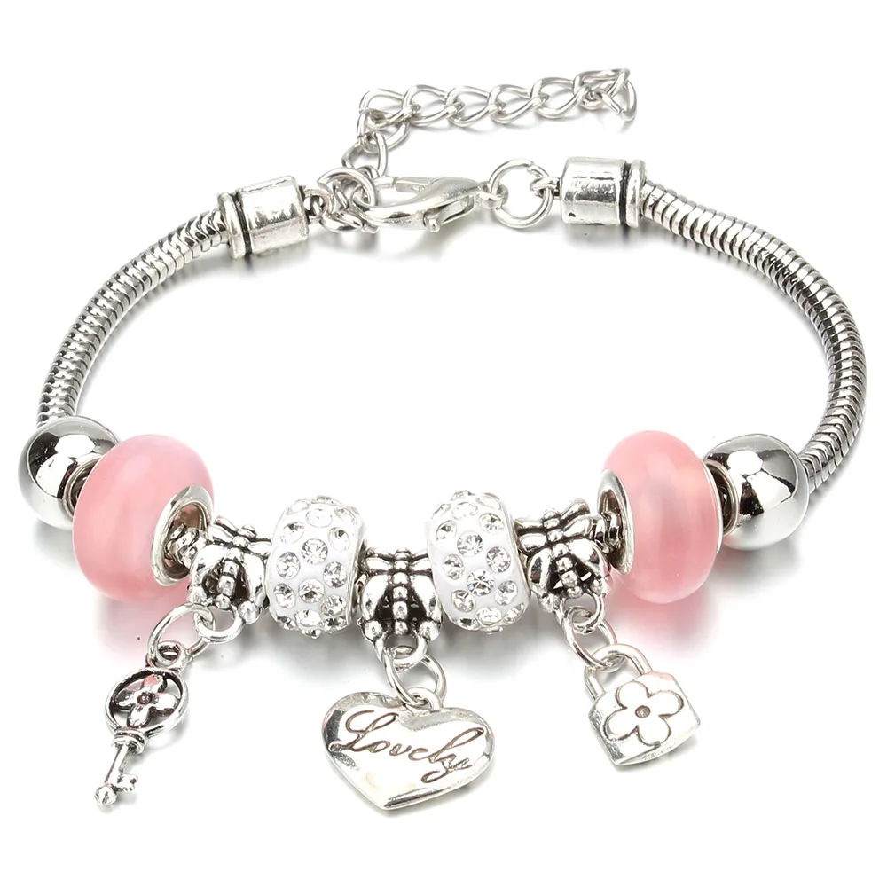 Antique Original Love Heart Key Lock Shape 6 Colors Charm Bracelets for Women Clay Beads Bracelet & Bangle DIY Jewelry Gifts Bracelet Jewelry
