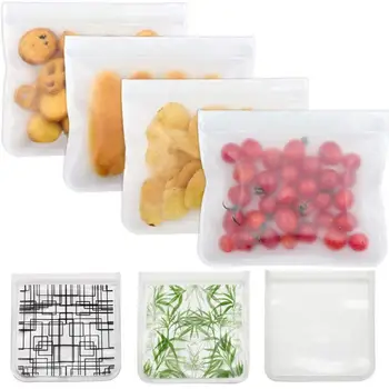 

Reusable Food Storage Bags PEVA Silicone Fruit Meat Milk Sandwich Containers Zipper Refrigerator Fresh Bag Kitchen Supplies