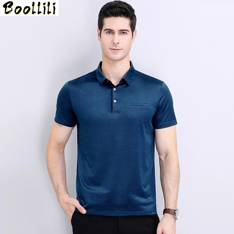 

100% шелковая рубашка мужская одежда Boollili 2023 летние рубашки поло рубашка с лацканами однотонные рубашки поло рубашки с коротким рукавом