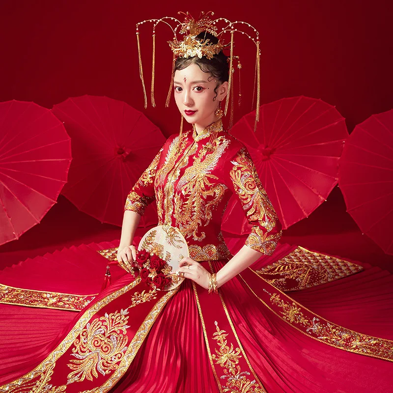 Красный Винтаж красный Cheongsam современный китайский традиционный свадебное платье для женщин Vestido восточные воротники элегантные длинные Qi Pao Размер S-XXL - Цвет: Красный