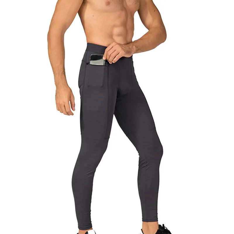Sweatpants Pockets Men's Quick Dry High Elastic Compression Skinny Leggings Zipper Pocket Running Tights Training Fitness Pants