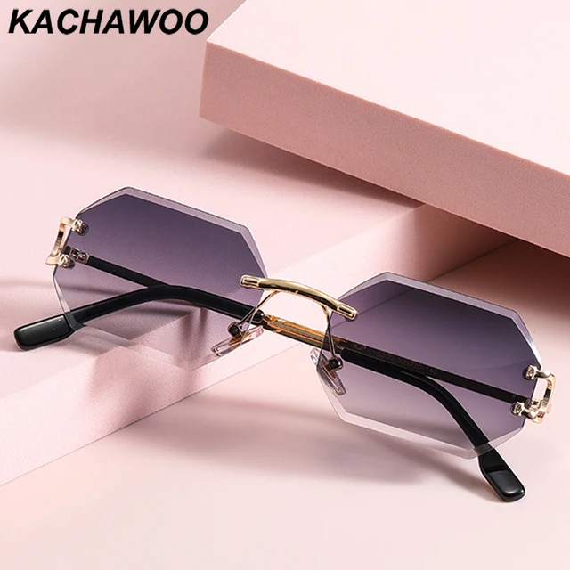  - Kachawoo octagonal sunglasses rimless metal male fashion sun glasses female rectangle frameless blue brown pink European style