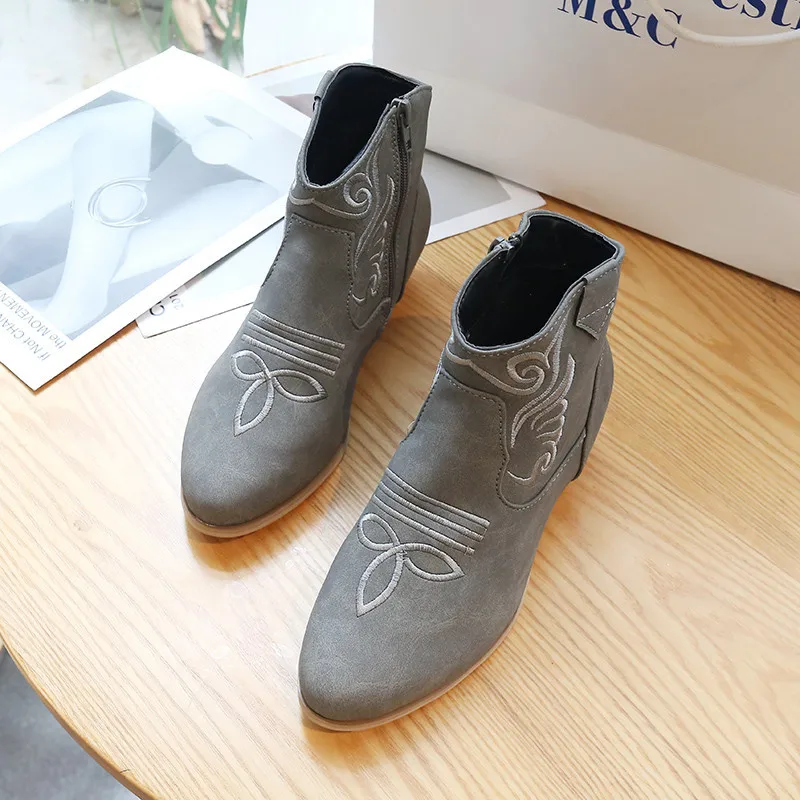 Large Size 43 New Style Martin Boots Women Round Toe Thick Heel Side Zipper Fashion Women's Boots Ankle Boots