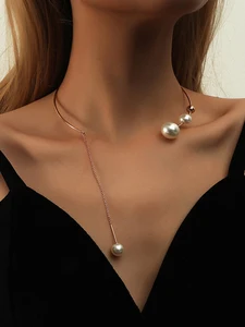 Женское колье с имитацией жемчуга, элегантное Большое белое ожерелье с цепочкой до ключиц, свадебная бижутерия, 2021