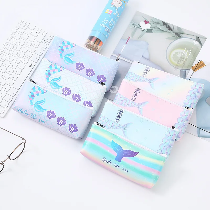 1pcs Solid Color Plush Mermaid Pencil Bag Kawaii For Girls Pencilcase Cute School Stationery Supplies | Канцтовары для офиса и