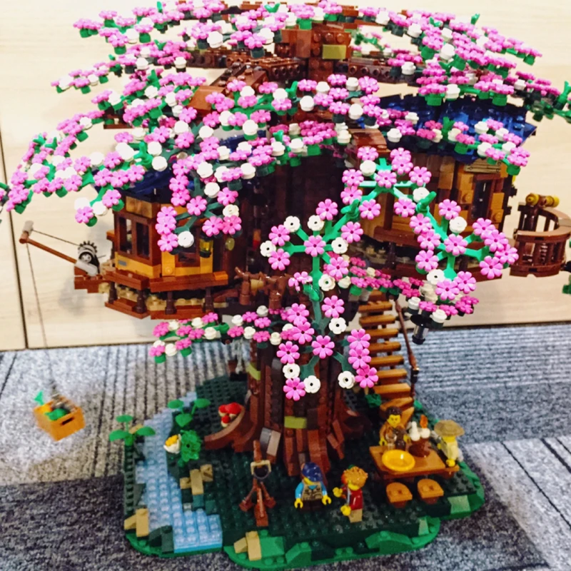 Дом на дереве сакуры идея серии MOC совместим с Iego 21318 строительные блоки кирпичи развивающие игрушки рождественские подарки