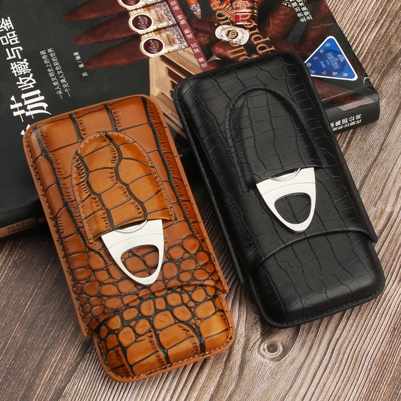 

GALINER Cigar Leather Case With Cutter Cigar Humidor Set Portable Travel Humidor Box Cigar Case For 2/3 Cuba COHIBA Cigars