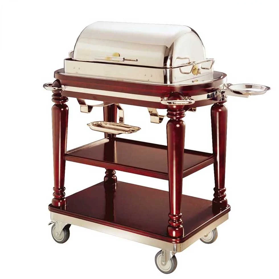 Piatto Per Hotel In Acciaio Inossidabile In Legno Massello Raro Vintage Electic Roast Beef Sliver Placcato Scaldavivande Chafing Dish Trolley