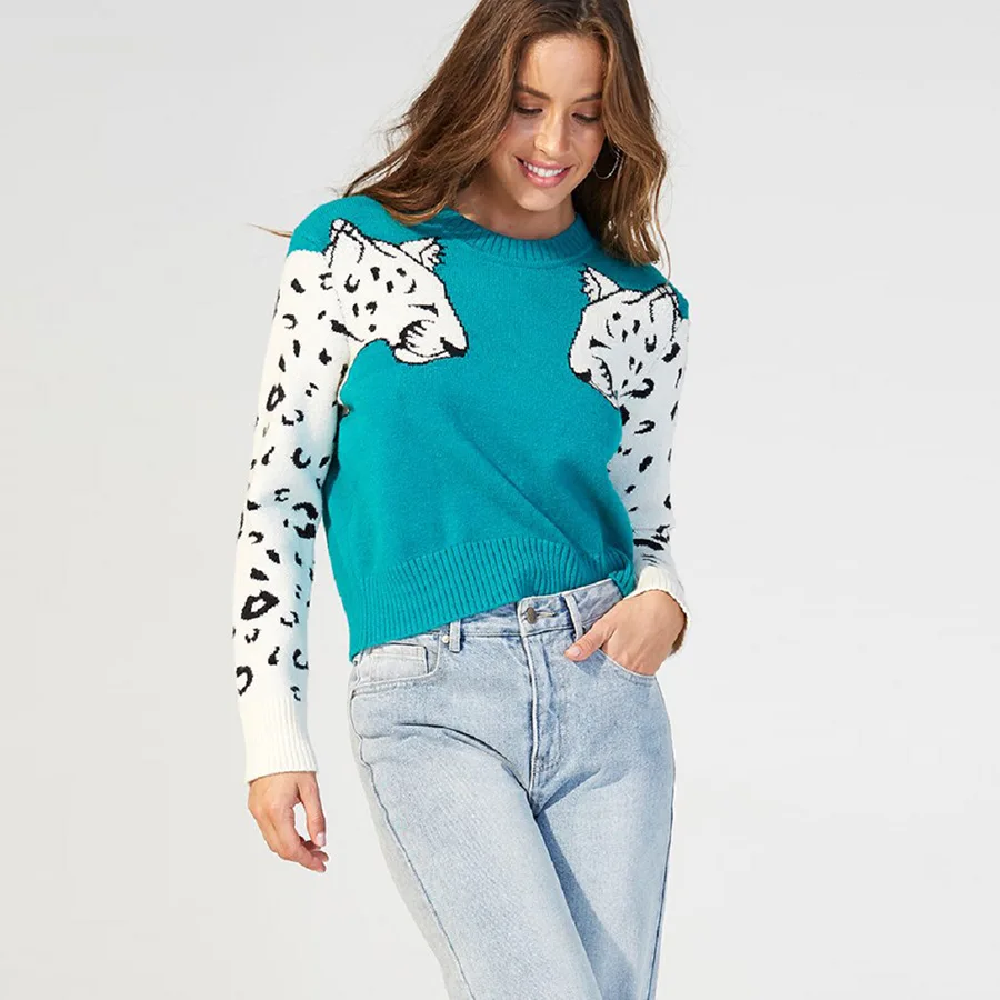 Hirigin сексуальный свитер с леопардовым принтом для женщин, весна, новые модные джемперы с длинным рукавом, укороченный топ, вязаная уличная одежда для женщин