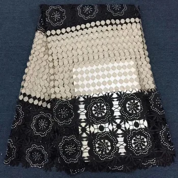 

African Guipure Lace Fabric with Stones High Quality Water Soluble Lace Fabrics Cord Lace Fabric for Wedding Dress PL2933