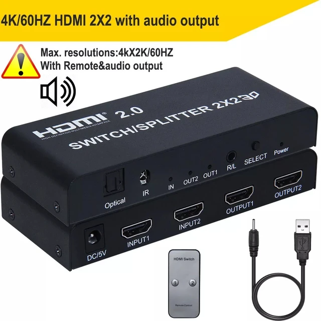 3D 1080P 4K HDMI Splitter 4Kx2K@60hz HDMI Switch Splitter 2x2 2 in 2 out 2X8 2 in 4 Out 2 in 8 Out Remote Control Power Supply HDMI 2X2 IR audio