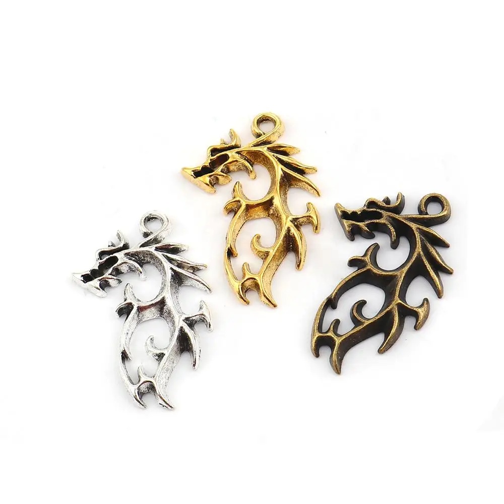 DoreenBeads, модные подвески из цинкового сплава для мужчин и женщин, античный дракон, серебро, золото, 41 мм(1 5/") x 30 мм(1 1/8"), 10 шт