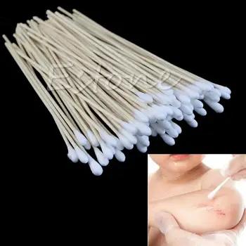 

100Pcs Medical Swabs 6'' Long Wood Handle Sturdy Cotton Applicator Swab Q-tip NEW