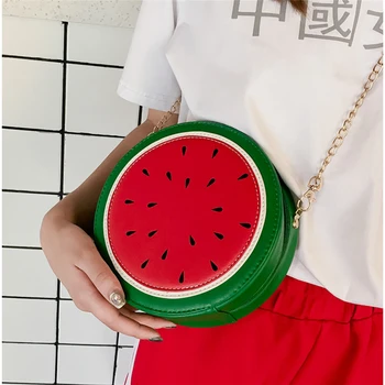 

Fashion New Creative Unique Peach Watermelon Shape PU Leather Women Girls Chic Chain Messenger Shoulder Bags High Quality