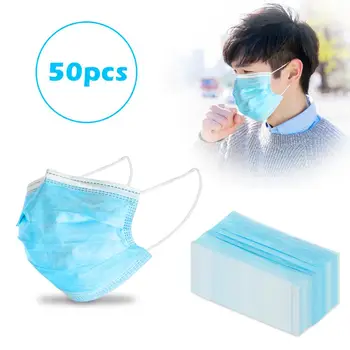 

50pcs Anti-dust Breathable Disposable Face Mask 3-Ply Elastic Earloop Mouth Masks For Protection Personal Health Random Color
