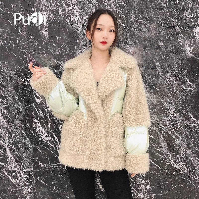 

PUDI TX107207 women winter new fabric real wool fur inside down warm jacket coat lady classic coat jacket overcoat