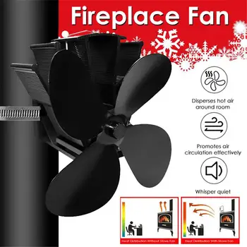 

4 Blades Heat Powered Stove Fan Log Wood Burner Ecofan Quiet Black Home Fireplace Fan Efficient Heat Distribution 45a