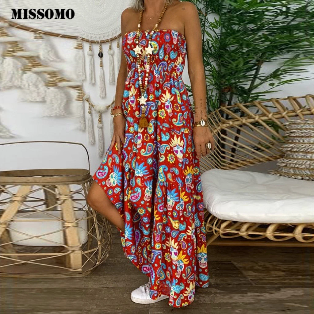 Vestidos MISSOMO de talla grande para mujer, vestido de 2019, Boho con estampado Maxi, largo sin tirantes, vestido Vintage para mujer 815|Vestidos| - AliExpress