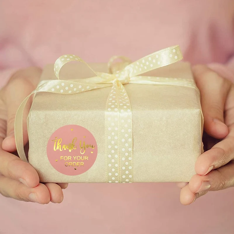 500pcs/roll Pink Gold Stickers Thank You Sticker Thank You for Your Order Handmade With Love sticker Round Seal Adhesive Labels