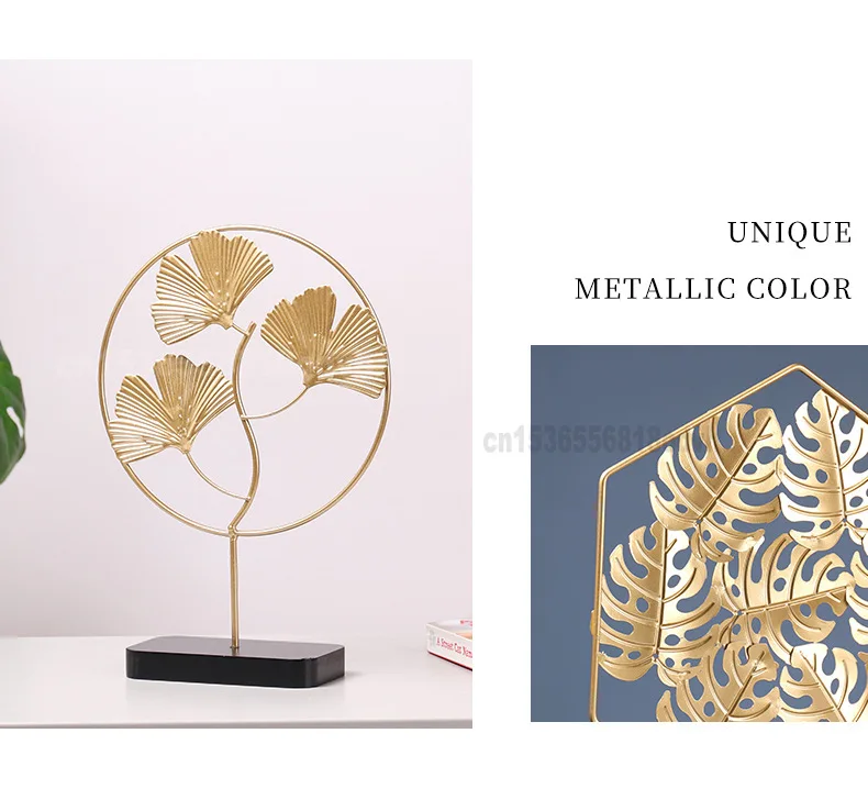 Nordic Iron Art Gold Gingko Leaf Turtle Leaf Ornaments Creative Home Living Room Wine Cabinet Porch Decoration