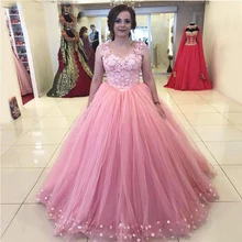Розовое бальное платье Пышное Платье Vestido de 15 anos 3d-цветочная аппликация плюс размер тюль пушистое платье для выпускного вечера милые 16 вечерние платья