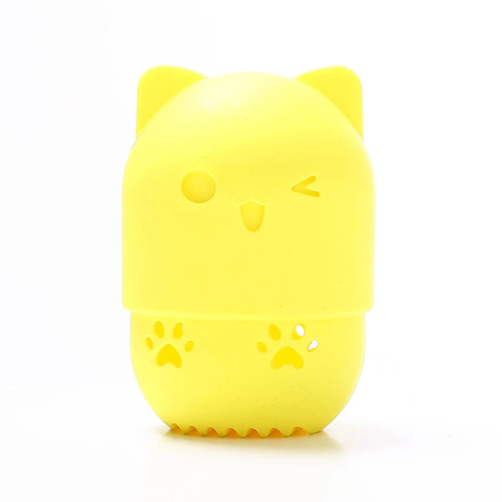 New Kitten Beauty Powder Puff Holder Sponge Makeup Egg Drying Case Portable Soft Silicone Cosmetic Sponge Box Holder - Цвет: yellow