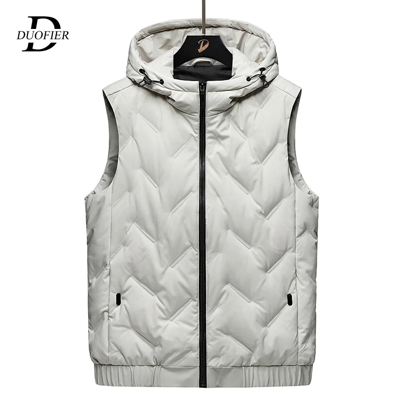

Men's Fashion Hooded Vests Coat Winter Warm Windproof White Duck Down Vest Outwear Male Fleece Casual Solid Color Mens Waistcoat