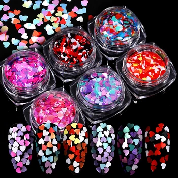 

1 Box Mixed Color Heart Shape Nail Sequins Flakes Pink Purple Glitter Paillette Nail Art Decoration