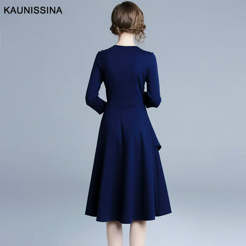 KAUNISSINA Retro Party Dresses Elegant A-Line Cocktail Dress 3/4 Sleeve Embroidery Knee Length Vestidos Femme Autumn